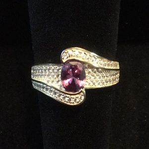 Dainty Genuine Amethyst & White Topaz Ring